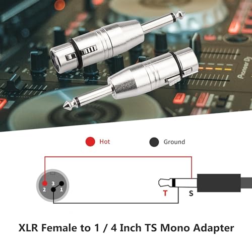 XLR Female to 1/4 Inch TS Mono Adapter,Female XLR to 6.35mm Quarter Inch Unbalanced Audio Connector Compatible with Mixer,Microphone,Stereo-2 Pack - color: XLRF to 1/4" TS