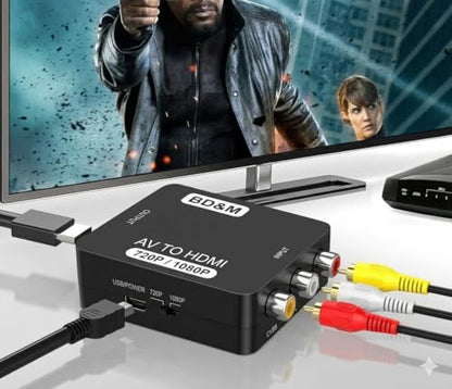 BD&M RCA to HDMI Converter, AV to HDMI Adapter Supports PAL/NTSC for PS2, PS3, Xbox, VHS, VCR, DVD Players - style: Converter Only