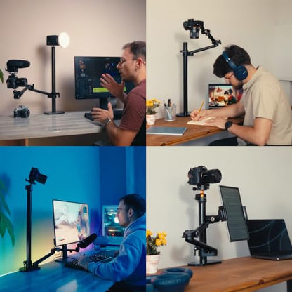 TARION Camera Arm Desk Mount: Heavy Duty DSLR Desktop Mount Camera Stand with Tablet Holder Double C Clamp 1/4 3/8 Screw Adapter Articulating Arm for Selfie Streaming Videography TitanRig Lite Z - size: Desktop Mount Lite Z
