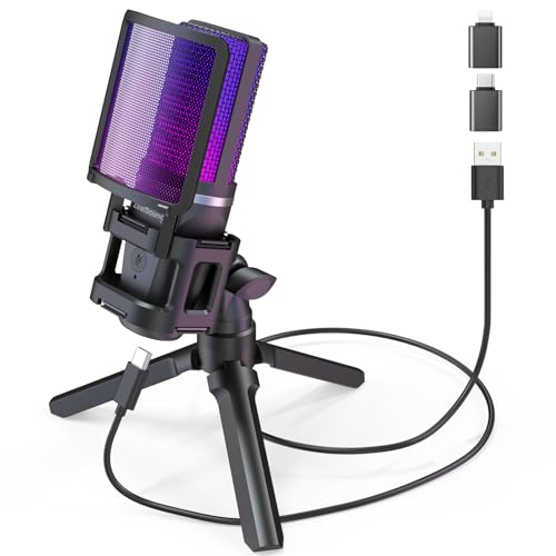 ZealSound Gaming USB Microphone for PC Mac iPhone & Android, Podcast Mic with Noise Cancellation, Touch Mute, RGB Light, Volume & Monitor Control, for Streaming Podcasting ASMR TikTok Discord YouTube - color: Black
