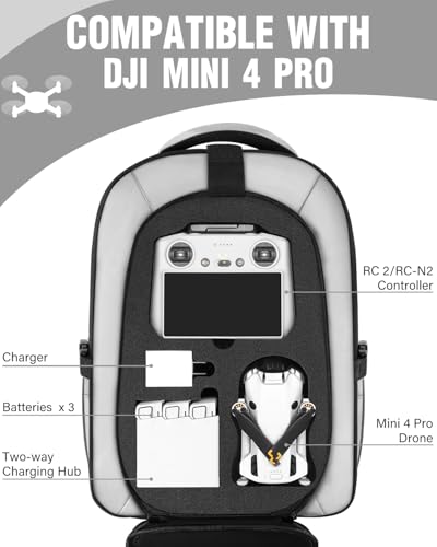 PEKREWS Mini 4 Pro Case, Mini 3/4 Pro Waterproof Hard Carrying Case, Large Drone Bag Fits 15.6 Inch Laptop, Travel Backpack for DJI RC 2/RC/N3/N2/N1 Controller, Fly More Combo and Drone Accessories - color: Silver Grey