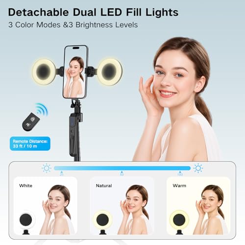 Content Creator Starter Kit,Vlogging Kit for iPhone/Android,70”Auto Face Tracking Tripod 360 Rotation with Light, Wireless Microphones,Selfie Stick Tripod for TikTok & YouTube Starter Kit - color: Black-SM