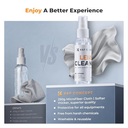 K&F CONCEPT Lens Cleaner Spray Kit | 60ML Glasses Cleaner x1 + Microfiber Cleaning Cloth x1 | Lens and Screen Cleaning Kit | Alcohol Free Eyeglasses, Camera, VR/AR Headset, and Screen Cleaning - size: Cleaner*1+Cloth*1
