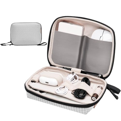 SIMTOP Electronics Organizer Cord Organizer Travel, Small Tech Bag for Cords, Chargers, Power Bank, Earbuds – Portable Cable Pouch for Office, Business Trip, Commute – Water & Scratch-Resistant - color: Gray Plaid