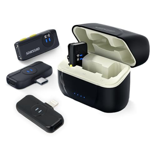 3-in-1 Wireless Lavalier Mic with 2 Receivers & 2 Mics, Lightning/USB-C/USB-A for iPhone 16 15 14, Android, PC, 40H Battery Life Noise Cancelling Lapel Mic with Furry Windscreens for Vlogging - color: Black and Silver