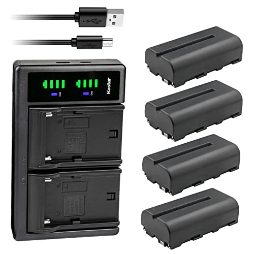 Kastar 4-Pack NP-F550 / NP-F570 Battery and LTD2 USB Charger Compatible with Neewer Advanced 660 Dimmable Bi-Color LED Pane Light, P200 CRI97+ RGB LED Video Light, P280 CRI97+ RGB LED Video Light - size: 1 Charger + 4 Batteries