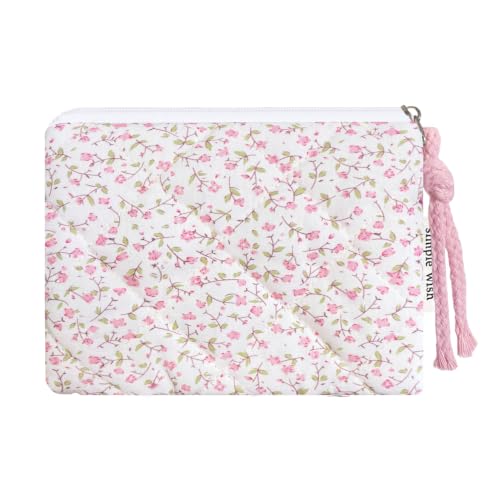 Cotton Quilted Floral Coin Purse Digital Camera Pouch with Cute Prints Zipper for Women Girls (PINK DISTY) - color: PINK DISTY