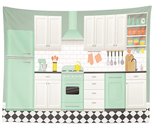 Fabric 20x10ft Cartoon Kitchen Backdrop Kids Baking Cooking Background for Photography Kitchen Theme Cooking Party Decor Online Bake Class Banner Baby Children Easter Photoshoot Photo Props - size: 20x10FT