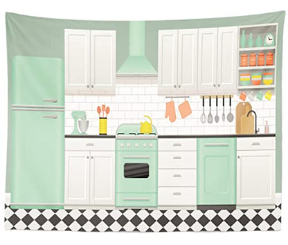 Fabric 15x10ft Cartoon Kitchen Backdrop Home Interior Baking Cook Tools Background for Photography Cooking Party Decor Online Bake Class Banner Kids Event Play Video Recording Photoshoot Props - size: 15x10FT