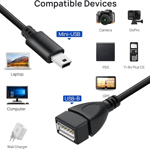 SaiTech IT 2 Pack Mini USB OTG Adapter Cable Black | USB A Female to Mini USB B OTG adapter cable, Compatible with digital cameras. - size: 2 Pack