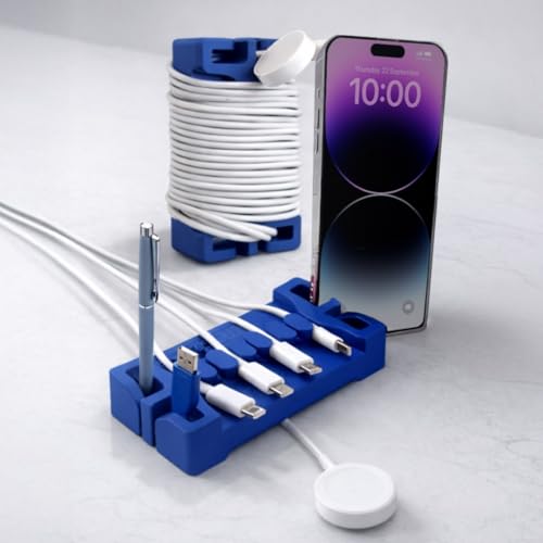 DeskBrick 2PK Silicone + Steel-Weighted Cord Holders for Desks. Weighted Cord Organizers & Cable Management for Desktops. Useful Phone Accessories & Cable Holders for Offices. No Adhesive. Blue - color: (E) Blue, size: 2 Pack