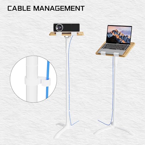 ETHU Laptop Floor Stand Adjustable Height, One-Hand Adjustment Projector Stand Tripod with Safety Lock, Heavy Duty Laptop Stand for Home Office Studio - color: Oak & White