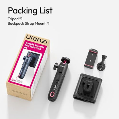 ULANZI MT55 SnapGo Mini Tripod & Selfie Stick, 4-in-1 Mantis/Backpack Strap/Selfie/Tripod Modes, 360° Ball Head, 4-Section Extendable 12.2in, for Phone/Action Cameras/Compact Cameras