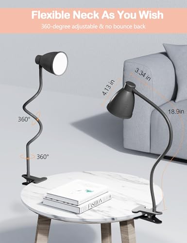 BOHON Desk Lamp 5 Color Modes 10 Brightness Dimmer Reading Light Black | 10W 38 LED Clamp Lamp with Auto Off Timer 360° Flexible Neck Clip on Light for Bed Bedside, AC Adapter Include - color: Black