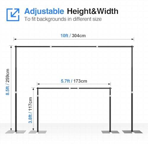 EMART Heavy Duty Backdrop Stand, 8.5x10Ft Adjustable Pipe and Drape kit with 9.26 LBS Steel Flat Base, Sturdy Metal Diy Photo Background Frame for Parties, Events, Wedding, Photography - Black - color: Black, size: 8.5x10FT
