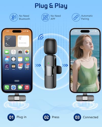 Pink Wireless Lavalier Microphone for iPhone & Android - Mini Clip-On Mic with Noise Cancellation, 65ft Range, 8H Battery, USB-C/Lightning - for TikTok, YouTube, Podcast, Live Streaming - color: Pink