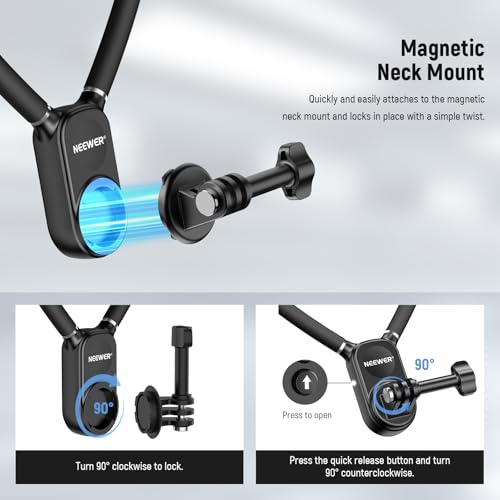 NEEWER Magnetic Neck Mount with Pocket 3 Cage, Flexible Quick Release Action Camera Neck Holder Compatible with Hero 13 12 11 Max DJI Action 5 Pro Insta360 Osmo Pocket 3 Accessory for POV, GP39 - style: GP39
