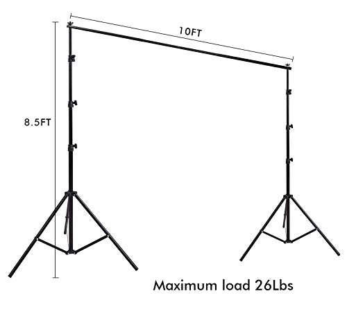 Photo Video Studio 10 x 8.5ft Stand with Muslin Backdrop (Green /White /Black) & 85W 5500K Led Bulb & Umbrella Lighting Kit Photography Background Support System Kit,Clamp, Carry Bag