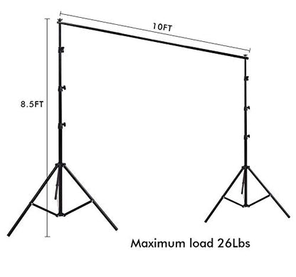 Photo Video Studio 10 x 8.5ft Stand with Muslin Backdrop (Green /White /Black) & 85W 5500K Led Bulb & Umbrella Lighting Kit Photography Background Support System Kit,Clamp, Carry Bag