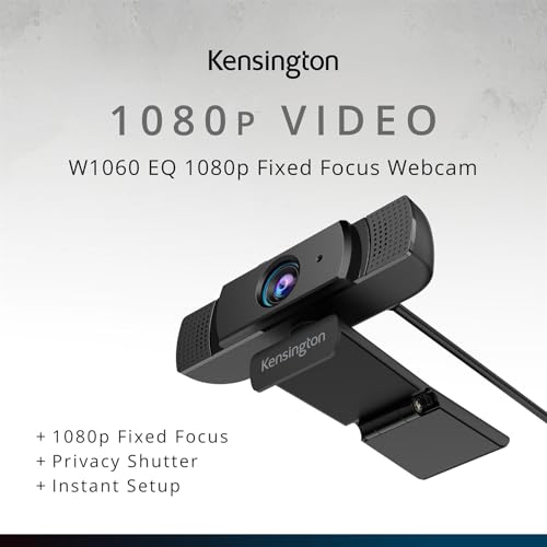 Kensington W1060 EQ 1080p Fixed Focus Webcam with Stereo Microphones, Auto Light Correction, USB Plug‑and‑Play for PC & Mac (K81171WW)