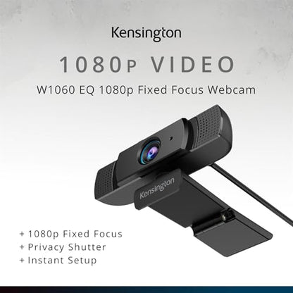 Kensington W1060 EQ 1080p Fixed Focus Webcam with Stereo Microphones, Auto Light Correction, USB Plug‑and‑Play for PC & Mac (K81171WW)
