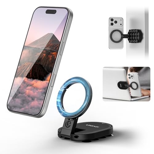 ULANZI MA39 MagLock 3-in-1 Suction Magnetic Phone Holder for MagSafe, 360° Rotatable Tripod Mount with Carabiner Clip, Compatible with iPhone 17/16/15/14/13/12, Ideal for Dashboard, Kitchen & Office