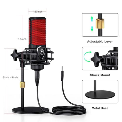 Podcast Microphone Bundle with Live Sound Board Audio Mixer, Podcast Equipment Bundle with 3.5mm Condenser Microphone for Pc/Phone Live Streaming Singing Gaming, Soundboard with Voice Changer, Denoise