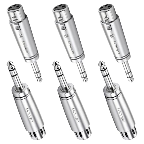 1/4 Inch (6.35mm) to XLR Adapter 6 Pack, 1/4" 6.35mm TRS Stereo Male to 3-Pin XLR Female Balanced Mic Audio Converter Connector for Microphone Preamp, Mixer, Speaker, Amplifiers, Audio Interface - color: 6.35mm TRS Male to XLR Female, size: 6 Pack
