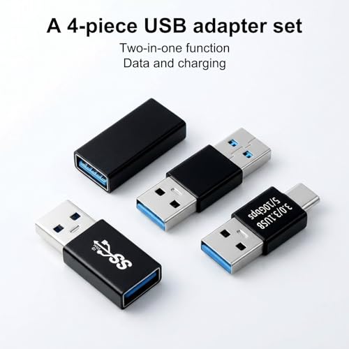 USB to USB Adapter 4 Kinds of USB3.0 adapters kit USB3.0 Female to Female and Male-Male and Females-Males 10Gbps USB-3.1 Type A-Type A for Laptop USB-3.0 Hub Monitor Camera