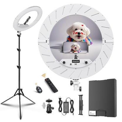 18 Inch Ring Light Kit, 55W Dimmable LED Light, Tripod Stand, Remote Controller,Box,CRI95(White) - color: White