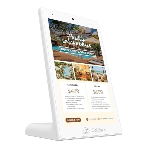 OptiSigns OptiKiosk 10 - Countertop Digital Signage Kiosk, 10.1" HD Touchscreen Display with Wi-Fi, Ethernet & Bluetooth, Software, Optional Background Music