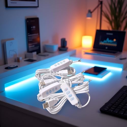 2Pcs White DC5V USB LED Dimmer Extension Cable with On/Off Switch Adapter LED Dimming Controller for LED Light Bulb Lamps USB-Port Power Cable for Led Light Bulb Lamps