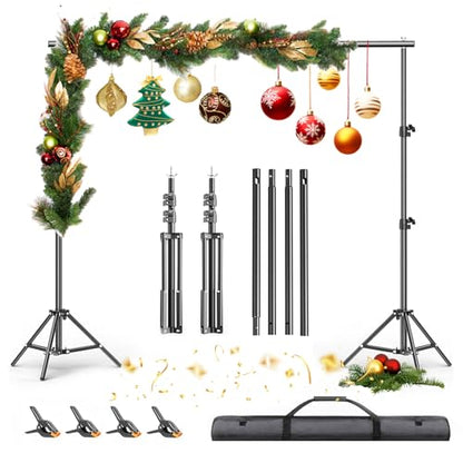 Backdrop Stand 6.5 x 6.5 FT, Adjustable Photography Backdrop Support System Kit with 4 Clamps and Carrying Bag for Parties, Wedding, Photography, Festival Decoration