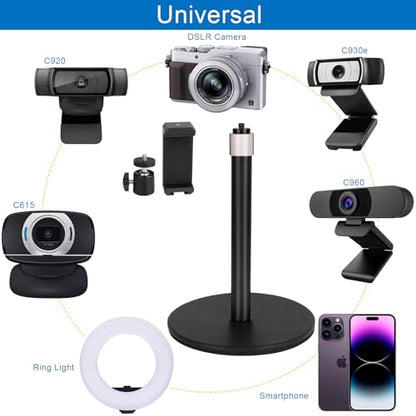 Mippko Webcam Camera Stand Phone Holder for Desk,1/4"-20 Threaded Compatible with Logitech Webcam C920 / C920S / C920x / C922 / C922x / C925e / C930 / C930e / C615 / C960,DSLR Camera/Smartphone