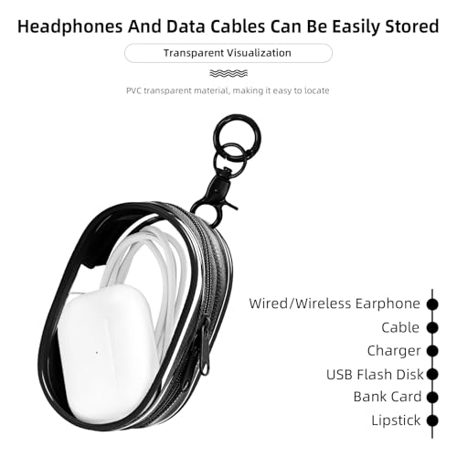 Linsaner 1|2|4 Pack Available Storage Bag for Organizing Data Cables, Earphone, Chargers, Keys, Change, Blind Box Doll Transparent Display Bag, Tech Pouch (Black, 1 Pack) - color: B2-Black