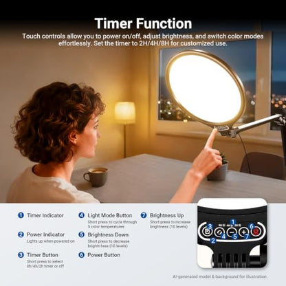 NEEWER Basics 10.5" Streaming Key Lighting, 3000-6500K 15W Full Screen LED Panel Ring Light with Adjustable Arm Stand Desk Clamp Timer for Laptop Computer Video Conference Zoom Makeup, R10