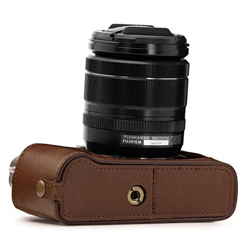 MegaGear Ever Ready Leather Camera Half Case and Strap Compatible with Fujifilm X-T30, X-T20, X-T10 - color: Dark Brown