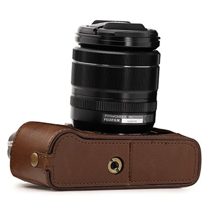 MegaGear Ever Ready Leather Camera Half Case and Strap Compatible with Fujifilm X-T30, X-T20, X-T10 - color: Dark Brown