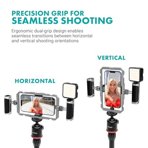Movo iFilmer-PRO Smartphone Video Rig Kit – Stabilizer Cage with Dual Grips, Wireless Lavalier Microphones & Full Sized Tripod for iPhone/Android