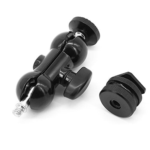 Ball Head Shoe Mount 1/4" Hot Shoe Mount Double Ballhead 1/4" Tripod Screw Multi-Function for LCD Monitors,Led Light,Microphone