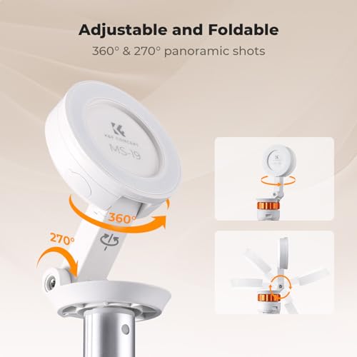K&F CONCEPT 63'' Magnetic Selfie Stick Tripod, Lightweight Cellphone Stand with Wireless Remote, Compatible with iPhone 17 Pro Max/16/15/14/13/12 Series and All Phones - color: White