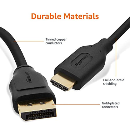 Amazon Basics DisplayPort to HDMI Cable, Uni-Directional, 4k@30Hz, 1920x1200, 1080P Full HD, Gold-Plated Plugs, 15 Foot, Black (Pack of 2) - size: 15 Feet (Pack of 2), style: 1-Pack
