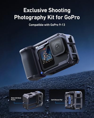 TELESIN Street Grip Kit for Hero 9-13 | with Metal Rabbit Cage | Camera Grip Holder with Seesaw Design | Aluminum Alloy Metal Shell | Backup TF Card Slot | Quick Battery Access | Vlog Grip Holder