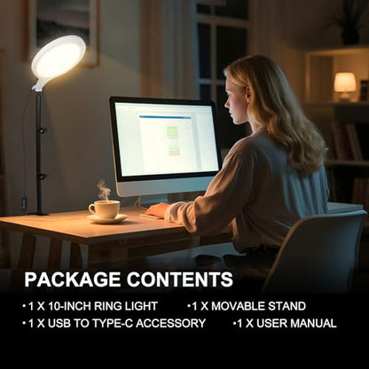 Ring Light for Streaming, 10'' Full Screen LED Ring Light for Desk with 360° Adjustable Arm, Video Conference Lighting for Zoom Meetings, Live Streaming, Podcast, Content Creator, TikTok, YouTube - size: 10" ring light