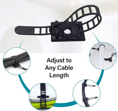 50PCS Adjustable Cable Tie Mounts – Adhesive Cord Clips with Screw Hole, Reusable Cable Organizer for Desk TV PC Gaming Wire Management, Black – Cable Tie Up