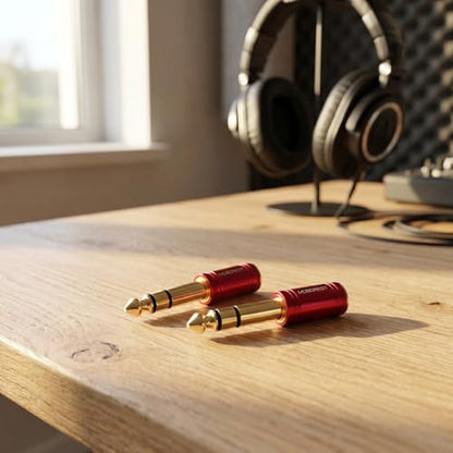 MOBOREST 1/4 to 1/8 Headphone Adapter 2-Pack – 6.35mm Male to 3.5mm Female Stereo Audio Jack Converter, Pure Copper Gold Plated for Guitar Amp, Mixer, Speaker, Piano, Headphones -2RED - color: 2RED