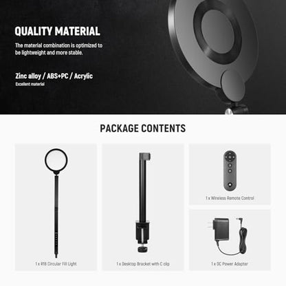 NEEWER Basics 18W 7" Desktop Ring Light with Stand for Desk, Video Conference Streaming Recording Makeup Selfie Computer Laptop Zoom Lighting, Full Screen LED Circle Ringlight with Arm & C Clamp, R18