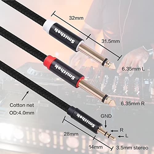 Smithok 2pack 3.3Ft 3.5mm TRS to Dual 6.35mm Stereo Cable 1/8 TRS to Dual 6.35mm 1/4 TS Mono Y Splitter Audio Cord Adapter for Smartphone, Mixer,PC, CD Player, Speakers and Home Stereo System