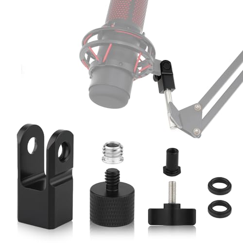 Microphone Mount Adapter for Hyperx Quadcast with 3/8" or 1/4" Screw Adapter, Works with HyperX QuadCast Microphone Stand & Boom Arm Durable Replacement Accessory for Mic (Black)