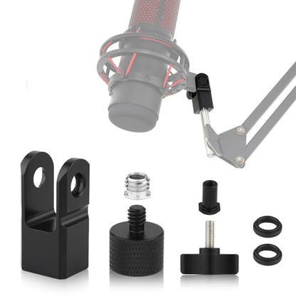 Microphone Mount Adapter for Hyperx Quadcast with 3/8" or 1/4" Screw Adapter, Works with HyperX QuadCast Microphone Stand & Boom Arm Durable Replacement Accessory for Mic (Black)